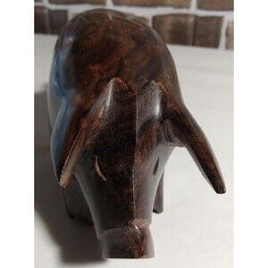 Vintage Hand Carved Wooden Pig Sculpture Figurine